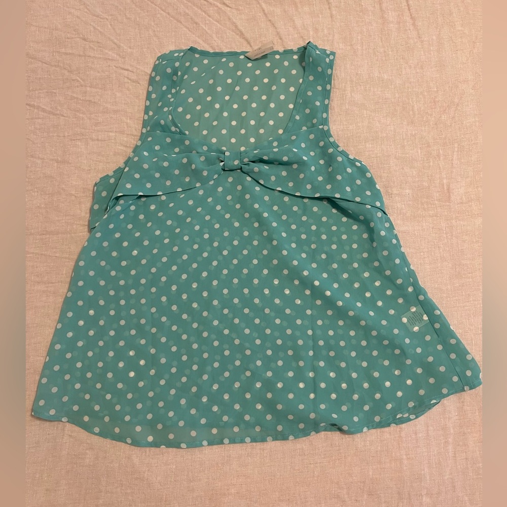 Pokadot Turqouse Blouse With Bow